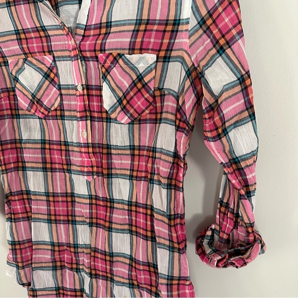 MERONA Crinkle Plaid Half Button Down Top - Picture 4 of 8